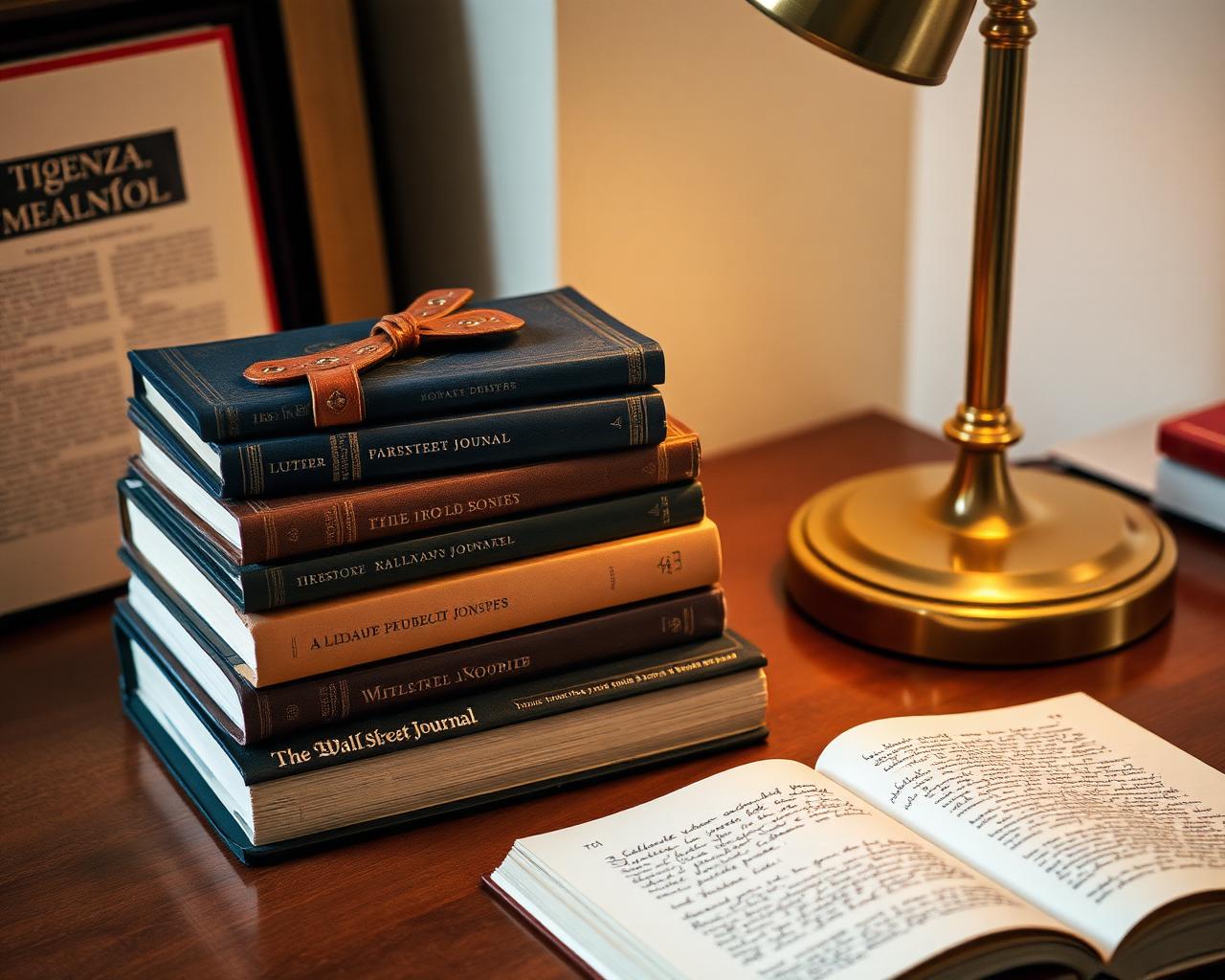 The books behind the Bootstrapper Capital investment thesis arranged on a wood desk
